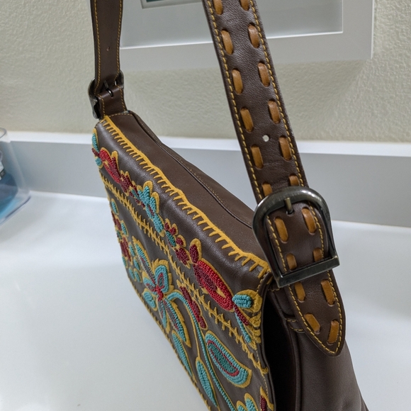 Vintage Isabella Fiore Chocolate Brown Leather and Beaded Bag - Picture 4 of 5